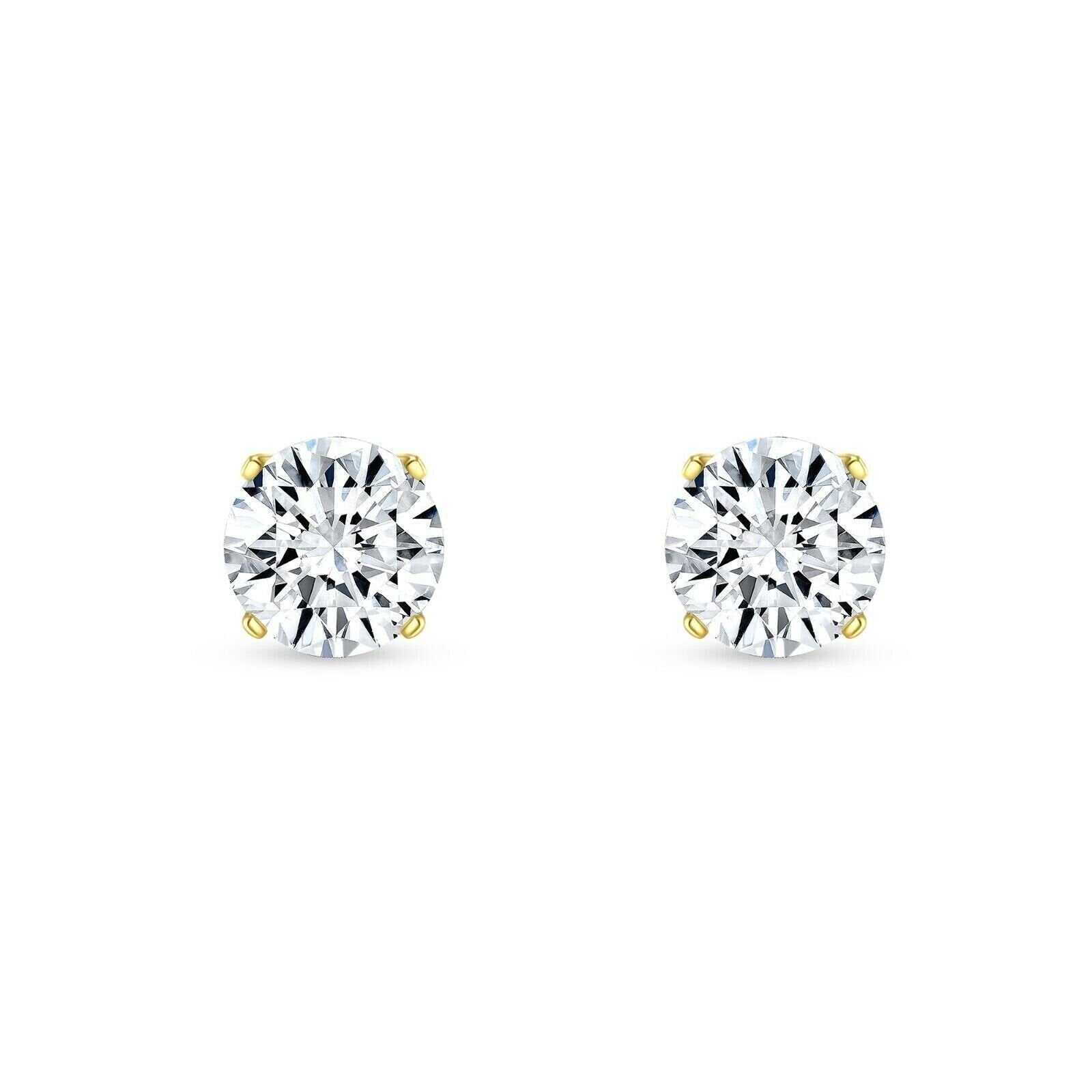 1.30 Carat TW Real Natural Round Diamond Solitaire Stud Earrings 14K Yellow Gold