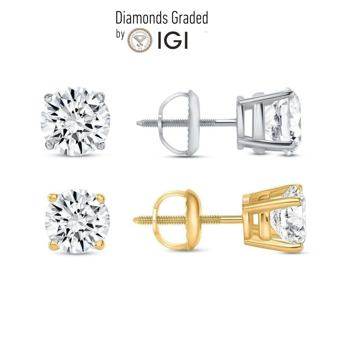 1.50 Carat IGI Certified Lab Grown Diamond Stud Earrings Solitaire Color D VS