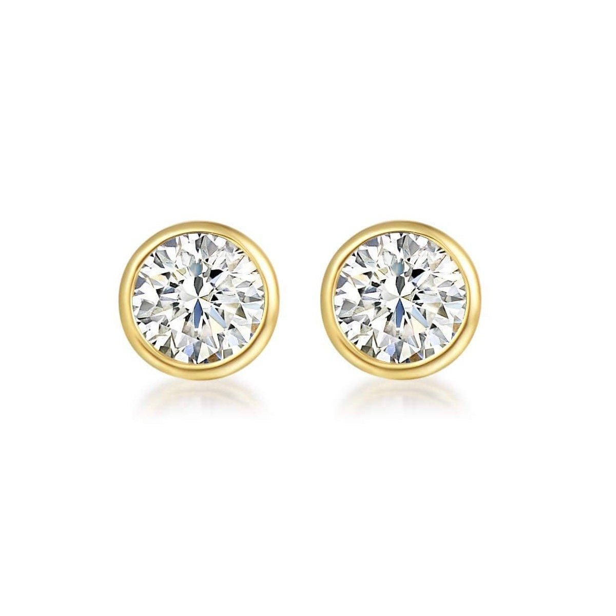 14K Gold Bezel Stud Earrings, Bezel Set Earrings Studs