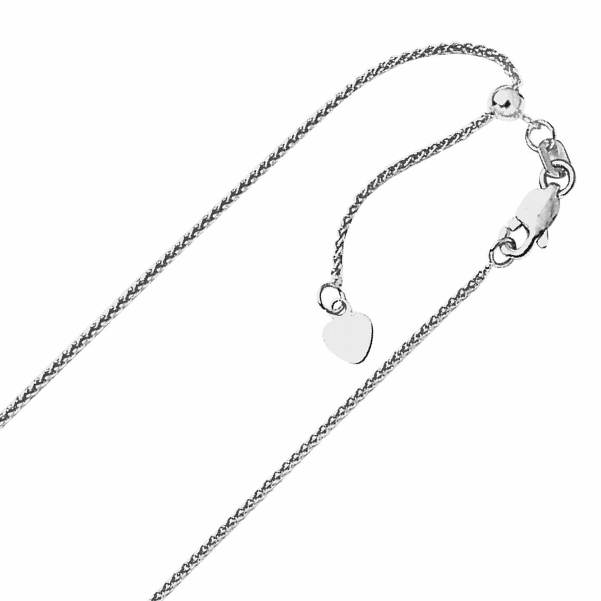 14K White Gold Adjustable 1mm Wheat Link Chain