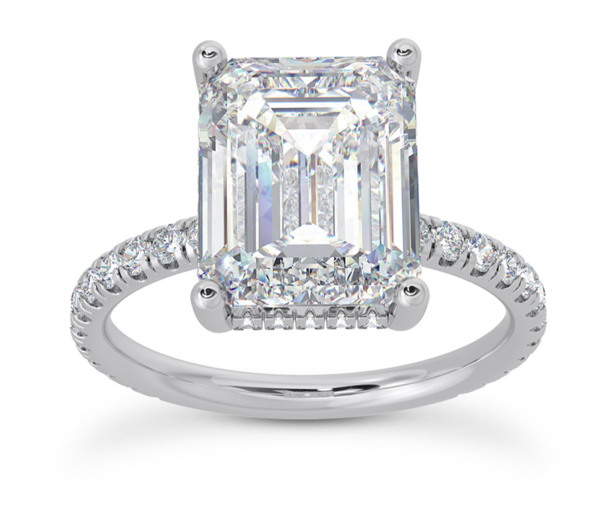 IGI Certified E VS1 3.50 Carat Emerald Cut Halo Engagement Ring 14k White Gold