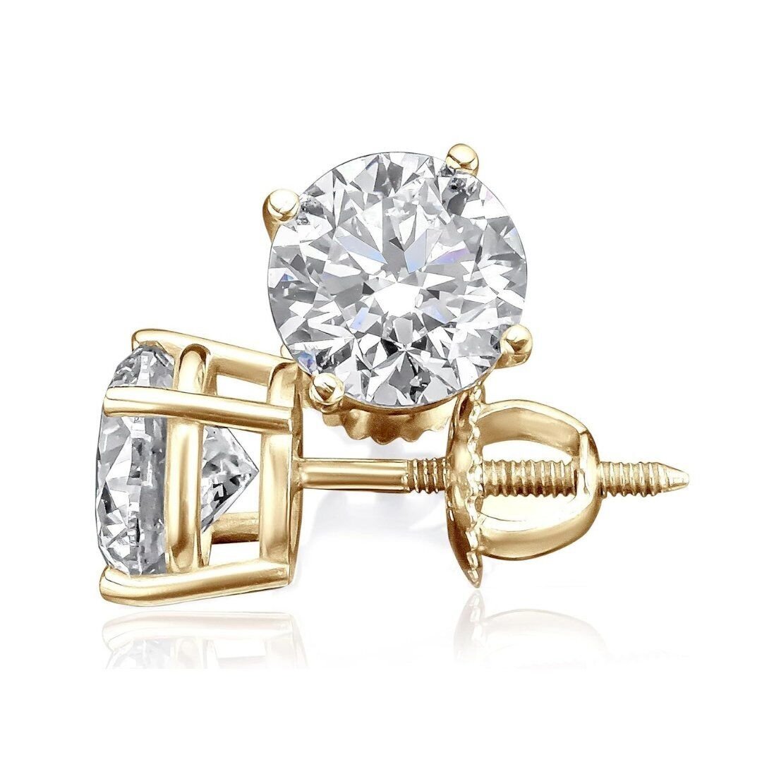 Screw Back Natural Diamond stud Earrings basket setting