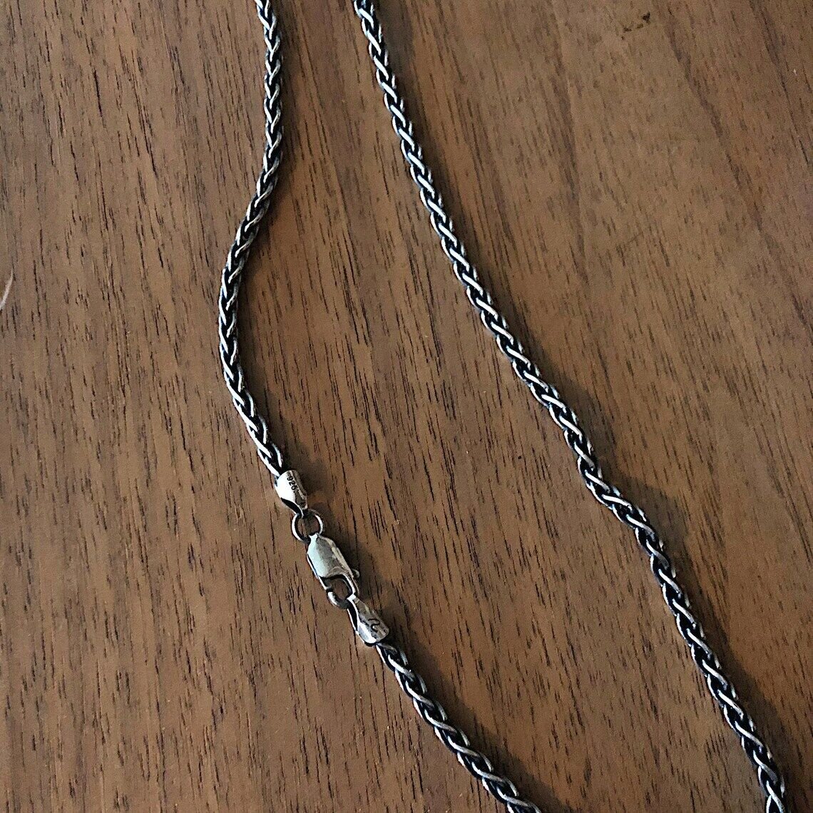 Solid 925 Oxidized Sterling Silver Italian Spiga Wheat Chain 3mm