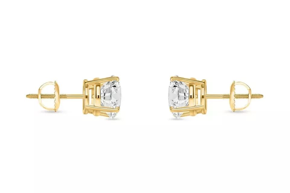 5.00 Ct F VS1 Round Cut Lab Grown Diamond Stud Earrings 14k Gold Screw Backs