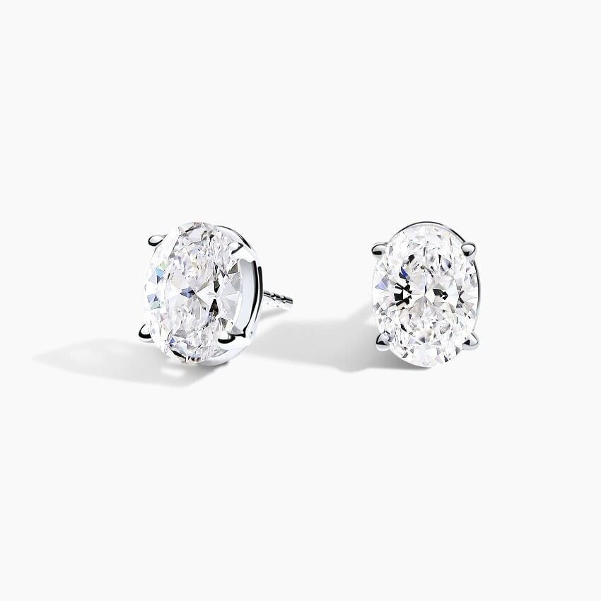 3ct Oval Lab Grown Diamond Studs E VS1 IGI Certified 14kt White Gold Pushback