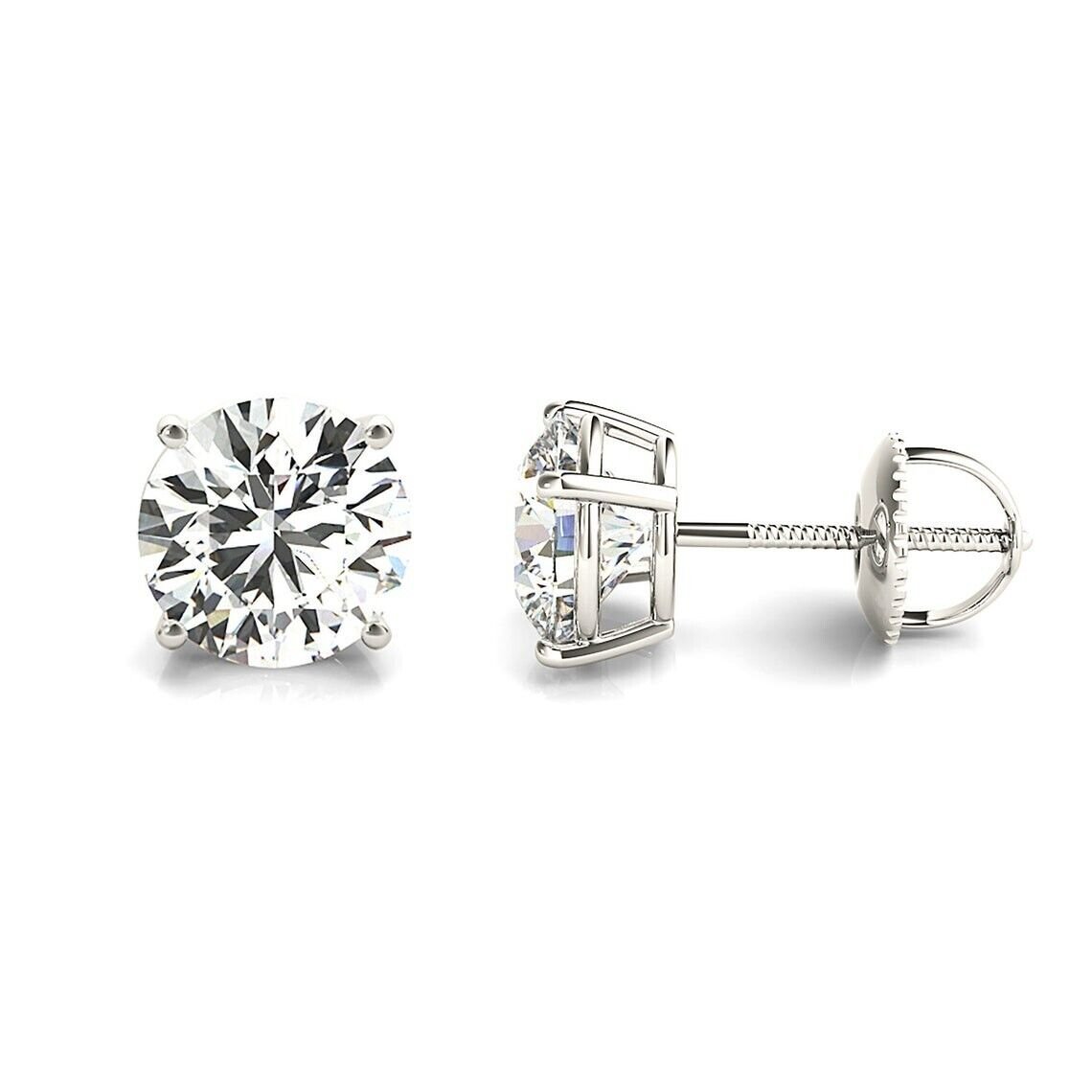 14K Gold Lab Grown Diamond Stud Earrings IGI Certified 3.00 Carat COLOR E VVS2