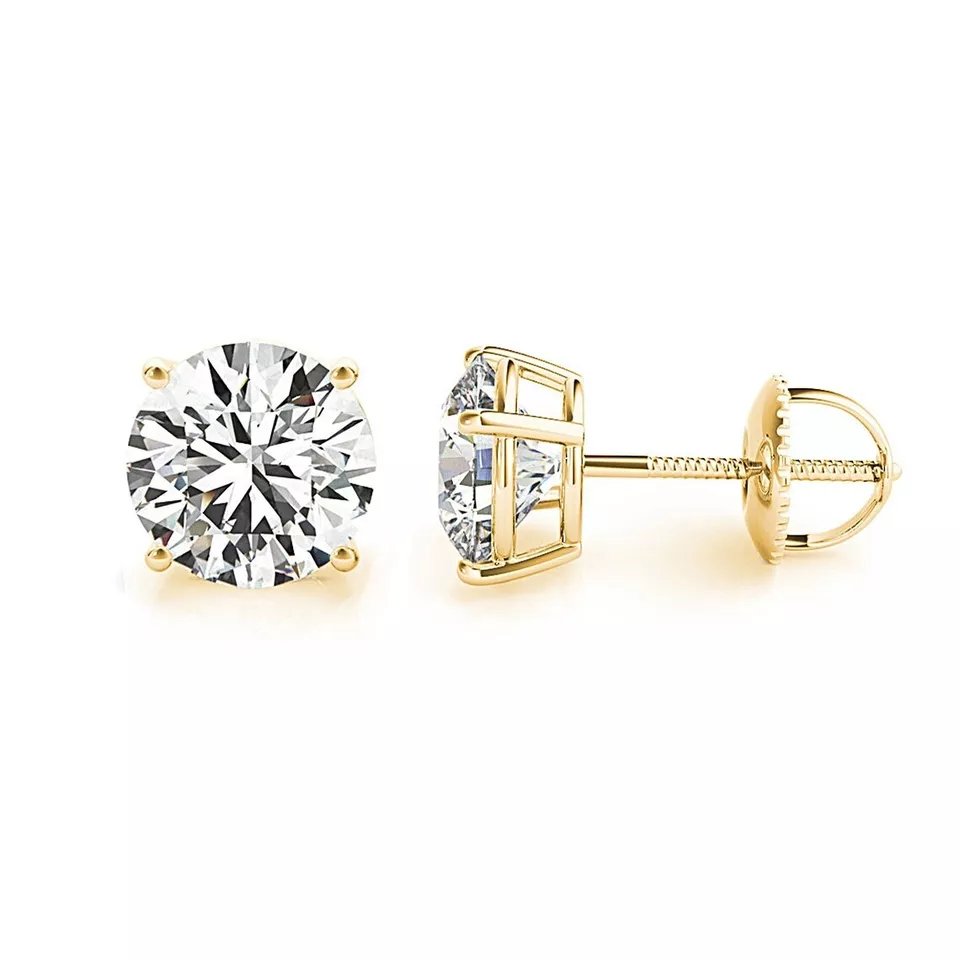 14K Gold Lab Grown Diamond Stud Earrings IGI Certified 3.00 Carat D VS1