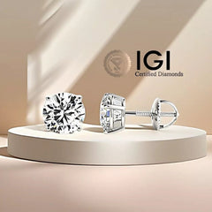 14K Gold Lab Grown Diamond Stud Earrings IGI Certified 3.00 Carat D VS1