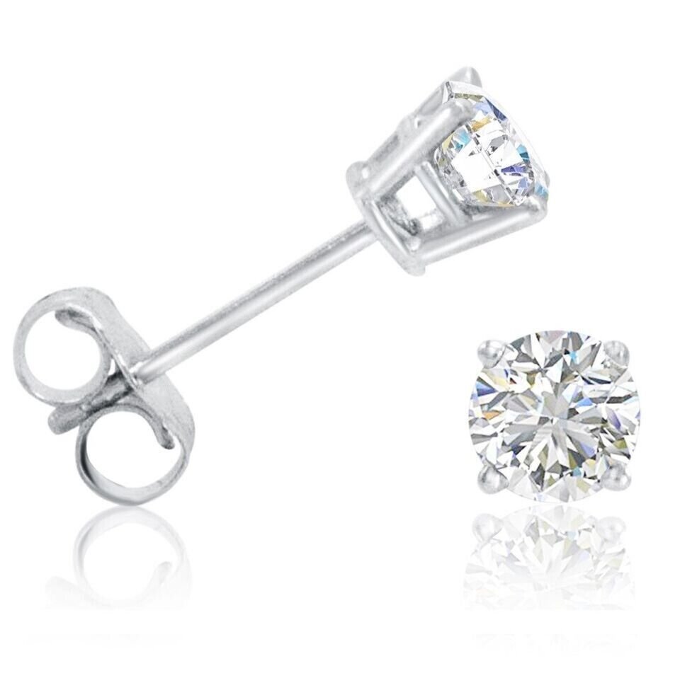 1/2ct TW Natural Round Diamond Solitaire Stud Earrings 14K White Gold Color G