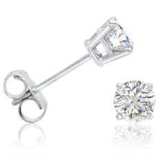 1/2ct TW Natural Round Diamond Solitaire Stud Earrings 14K White Gold Color G