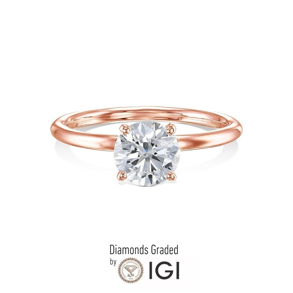 IGI Certified 1.00 Carat D VS1 Lab Grown Diamond Engagement Ring 14k Rose Gold