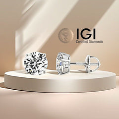 14K Gold Lab Grown Diamond Stud Earrings IGI Certified 3.00 Carat COLOR E VVS2