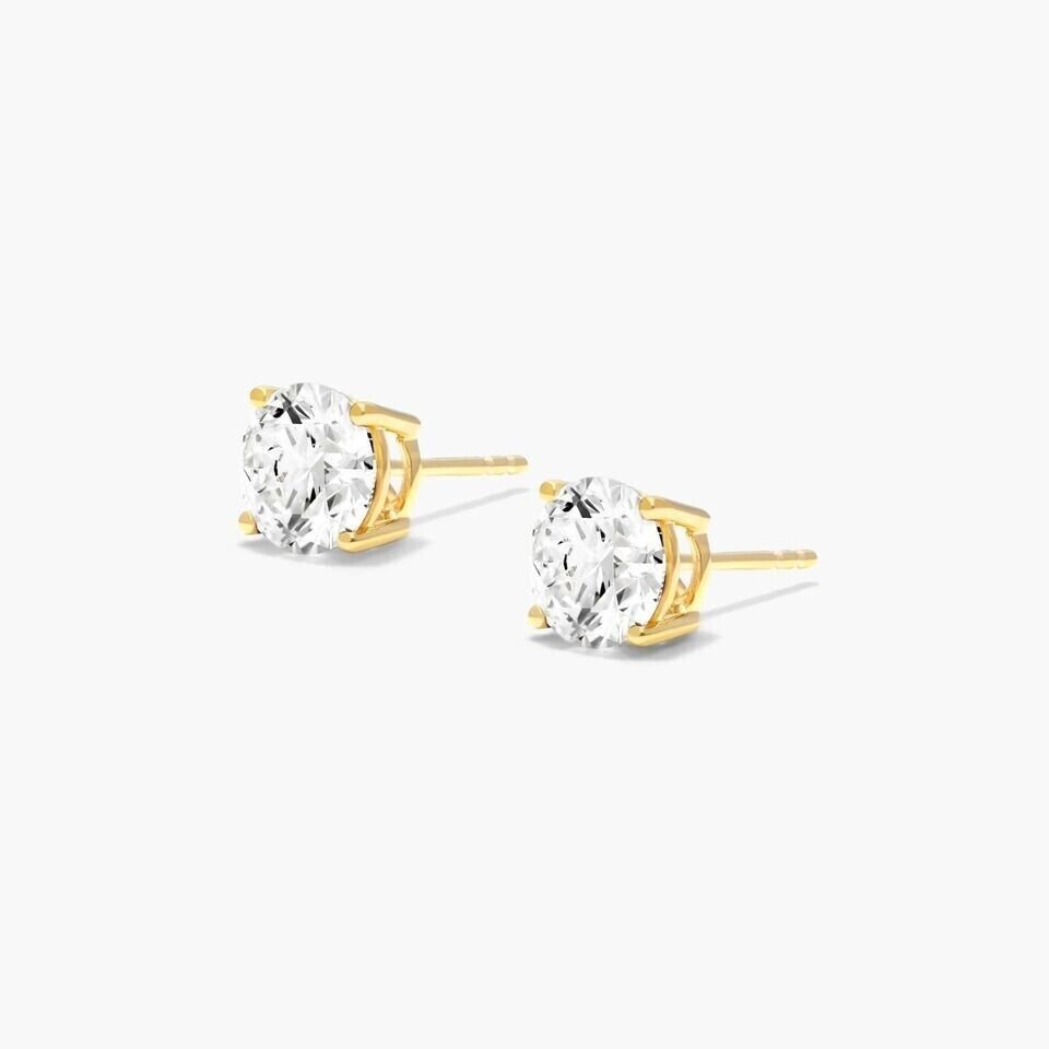 1/2ct TW Natural Round Diamond Solitaire Stud Earrings 14K Yellow Gold NEW