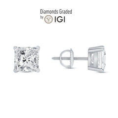 4 Ctw IGI Certified Lab Grown Princess Cut Diamond Stud Earrings 14k Gold H VS2