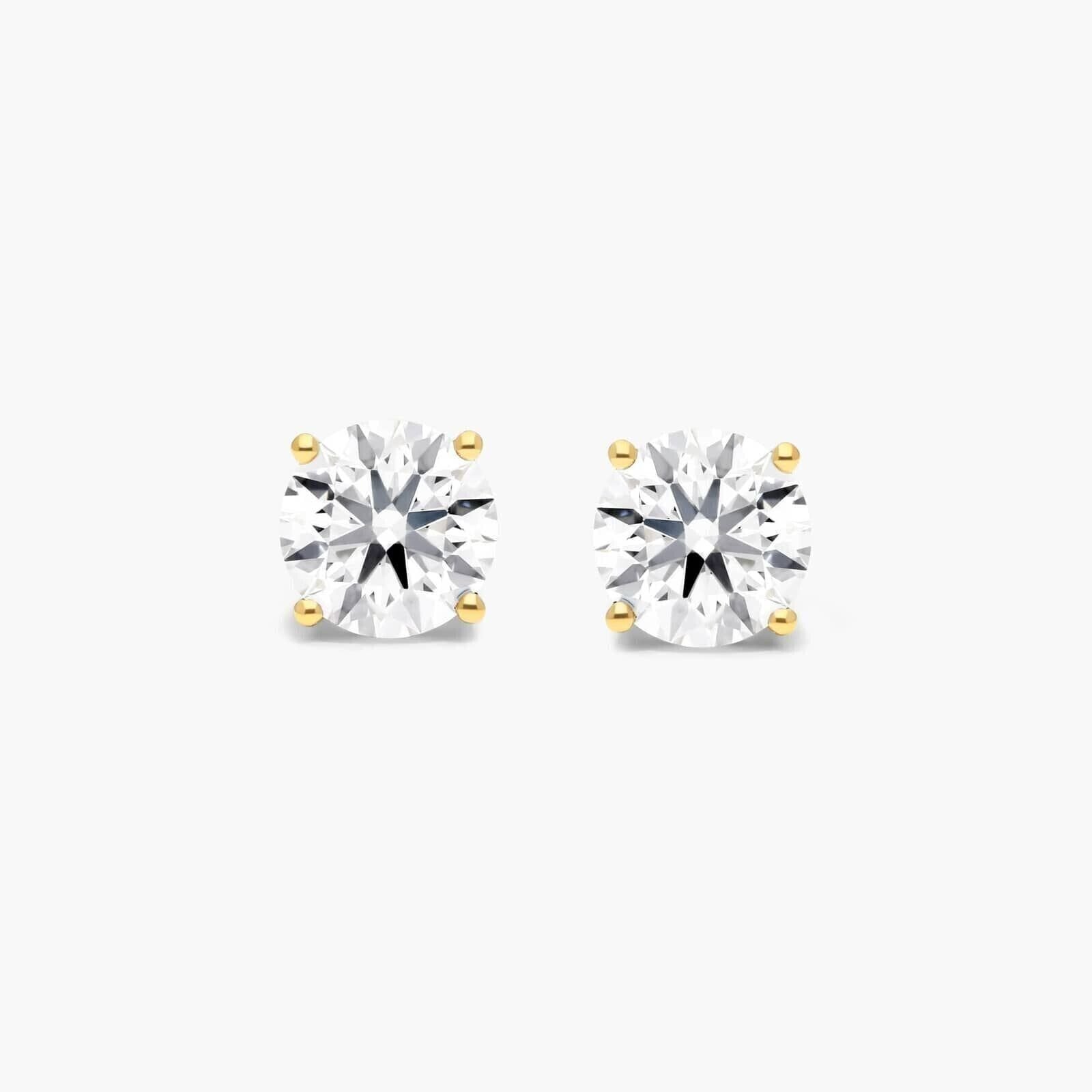 1/2ct TW Natural Round Diamond Solitaire Stud Earrings 14K Yellow Gold NEW