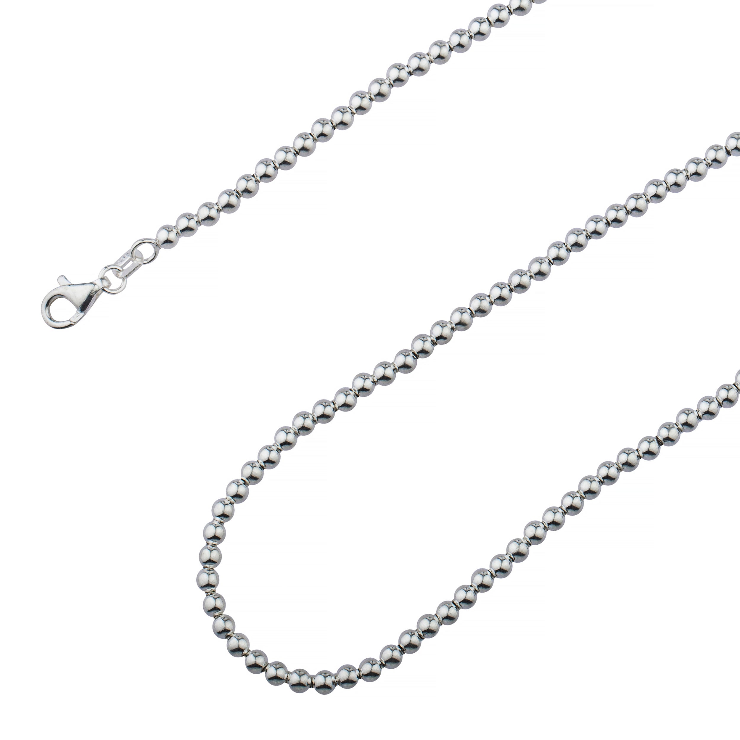 Sterling Silver Beaded Chain 3mm Beads 20 inch Necklace Chain