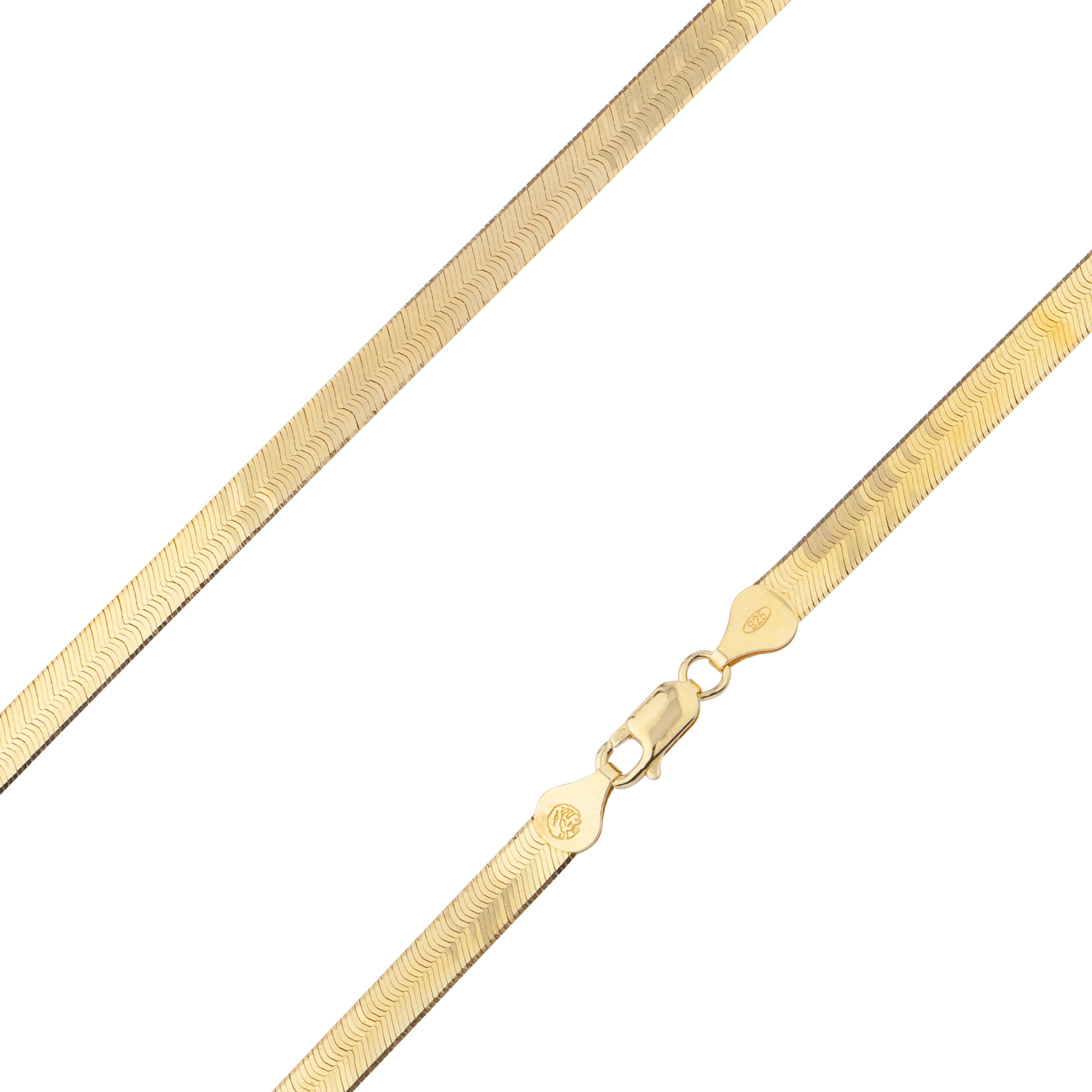 925 Sterling Silver 5.5mm Solid Herringbone Gold Plated Chain