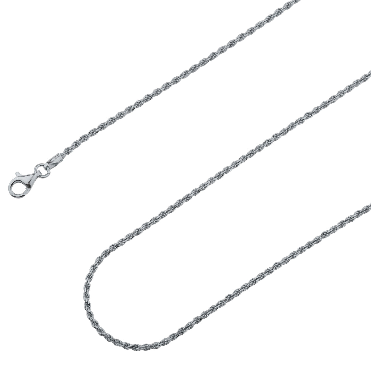 925 Sterling Silver 2mm Solid Rope Diamond Cut Rhodium Chain