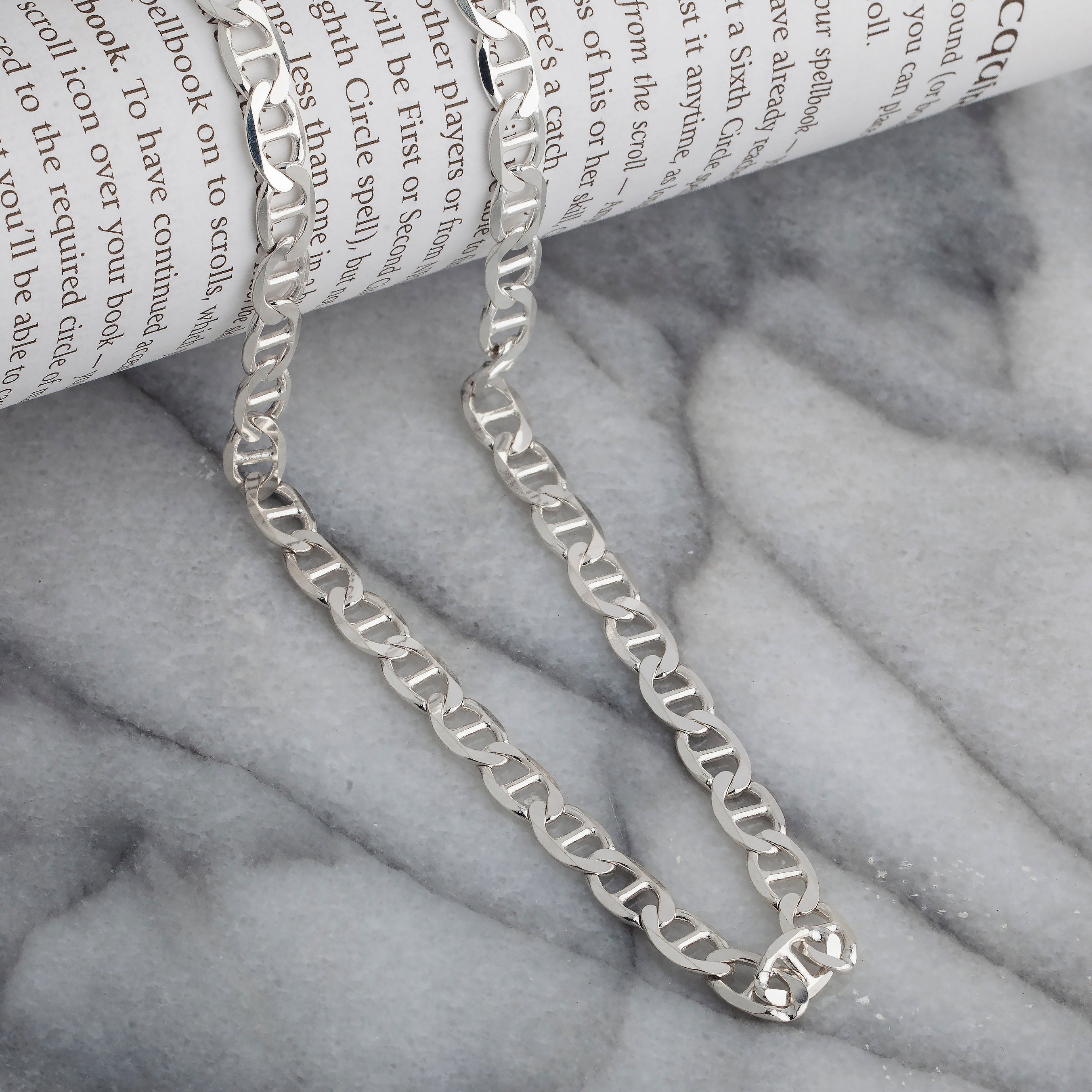 925 Sterling Silver 6.5mm Flat Mariner Gucci Chain