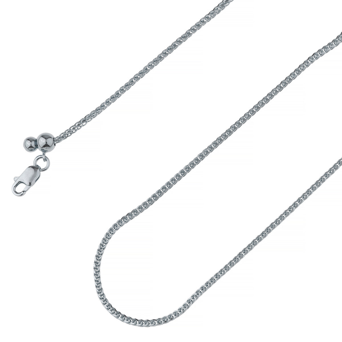 925 Sterling Silver 2mm Adjustable Franco Foxtail Rhodium Plated Chain