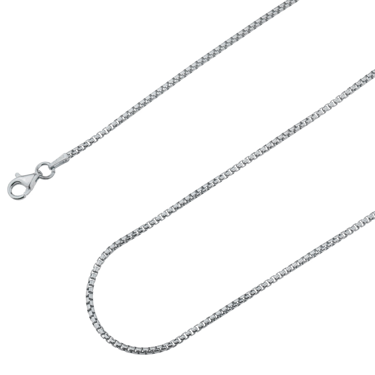 925 Sterling Silver 1.5mm Round Box Venetian Rhodium Chain