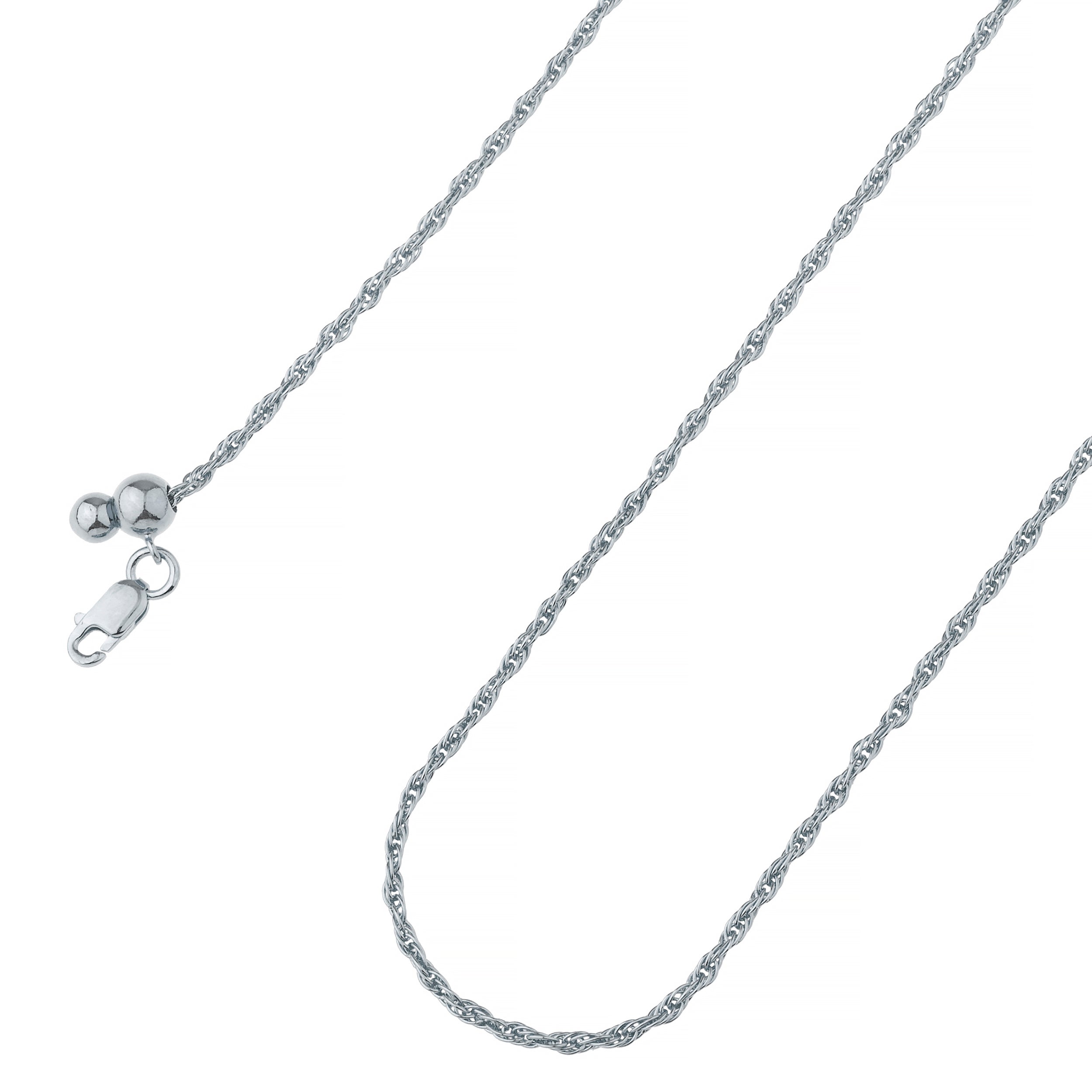 925 Sterling Silver 2mm Adjustable Loose Rope Rhodium Chain