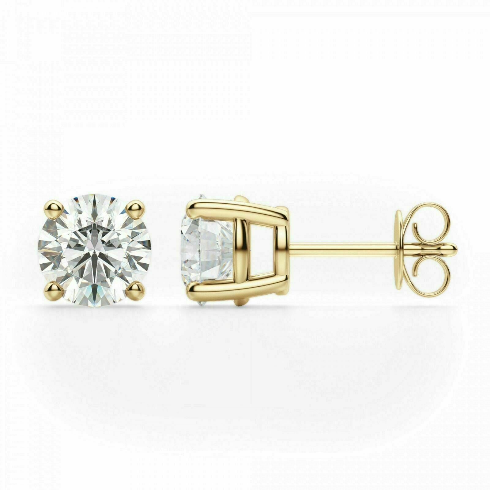 14k Yellow Gold Brilliant Round Basket Setting Studs